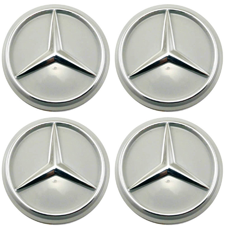 Стикеры на колпачки и колпаки Mercedes объемные 60 мм молочно-серый хром