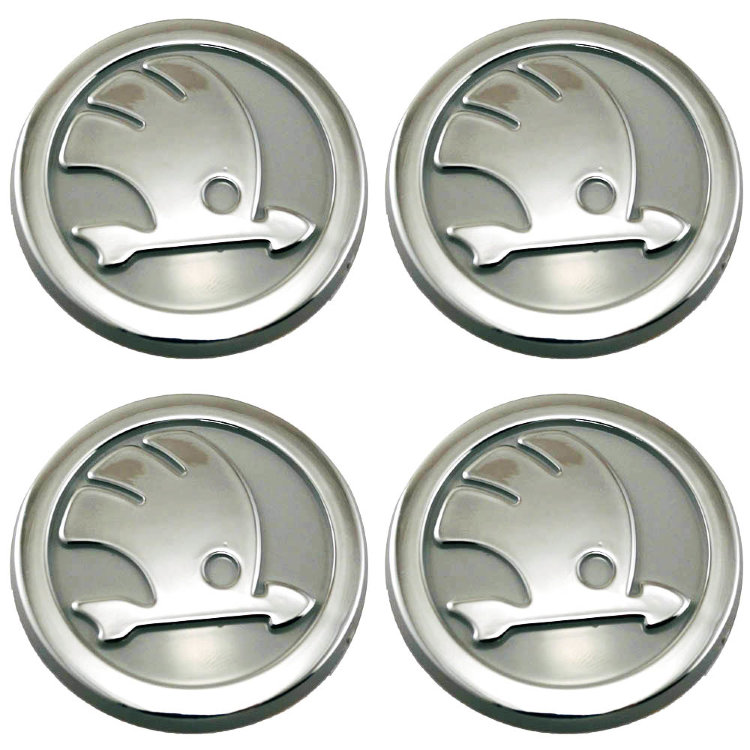 Наклейки на диски Skoda объемные 60 мм молочно-серый хром