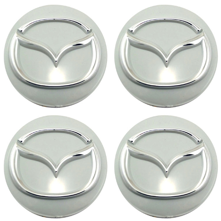 Стикеры на колпачки и колпаки Mazda объемные 60 мм молочно-серый хром