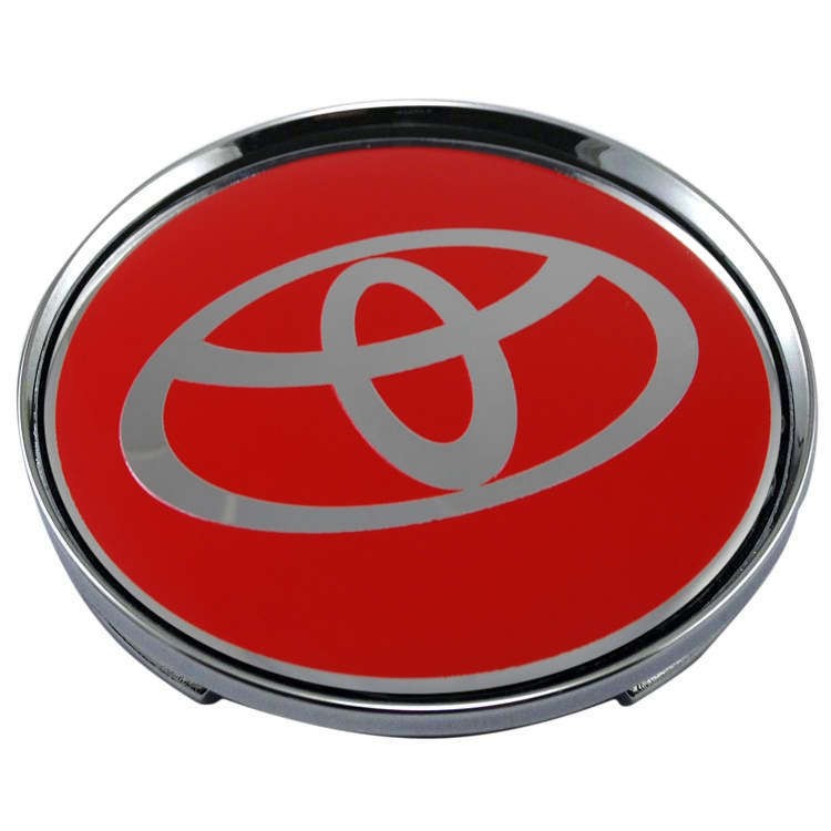 Колпачки на диски 62/56/8 хром со стикером Toyota хром и красный 