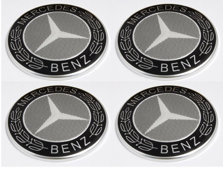 Наклейки на диски Mercedes-benz silver 74 мм черно-белые c юбкой  
