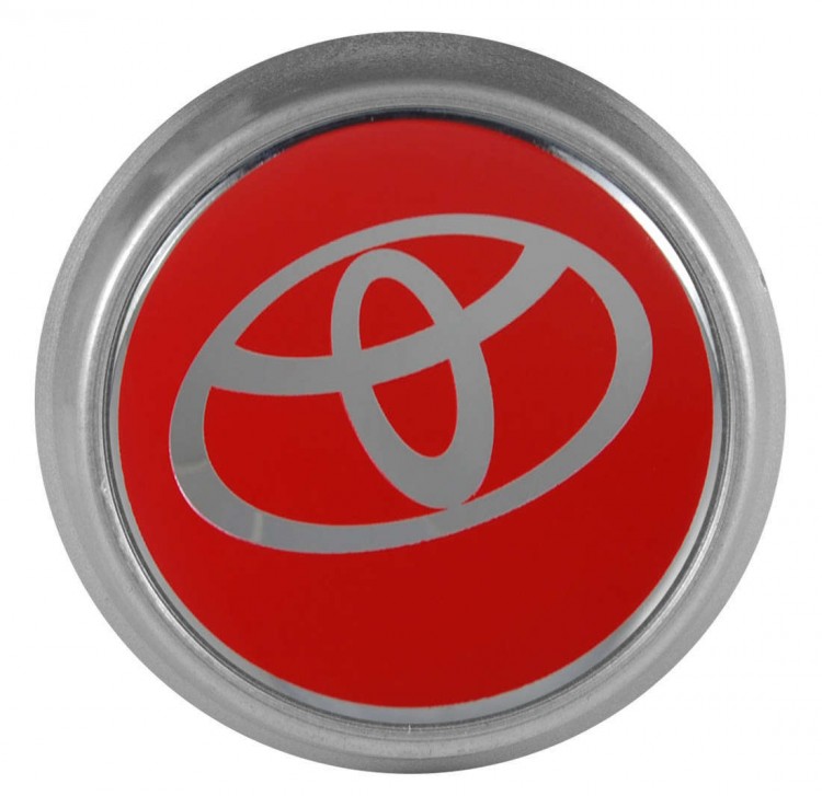 Колпачки на диски ВСМПО со стикером Toyota 74/70/9 хром и красный