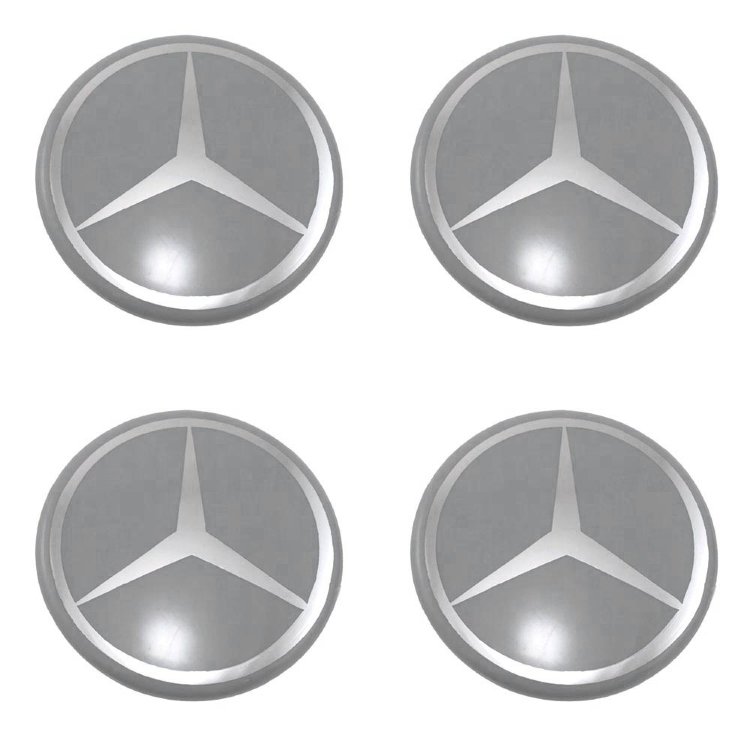 Наклейки на колпаки колес Mercedes 58 мм молочно-серый хром