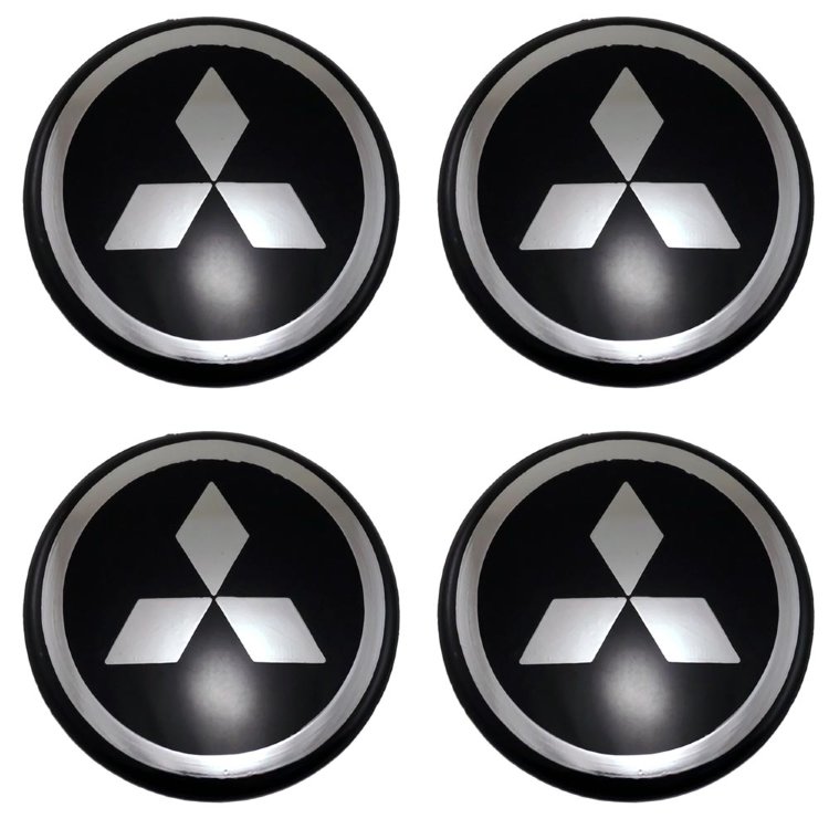 Наклейки на колпаки колес Mitsubishi объемные 58 мм black/chrome