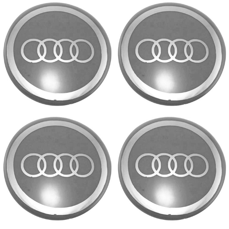 Наклейки на колпачки и колпаки Audi 58 мм молочно-серый хром
