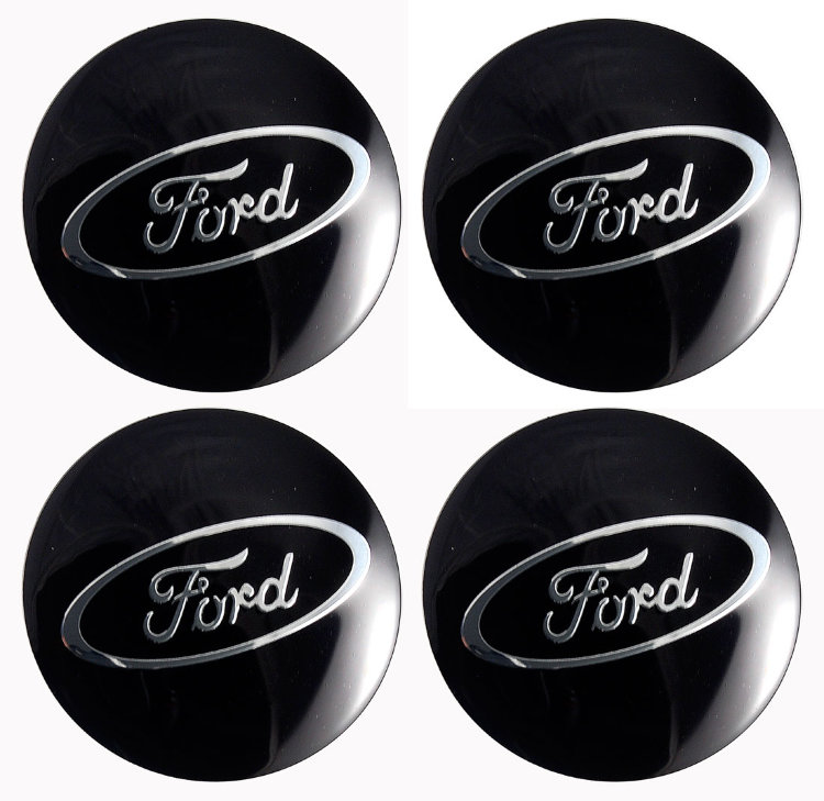 Наклейки на диски Ford черные с хромированным логотипом сфера 65 мм 