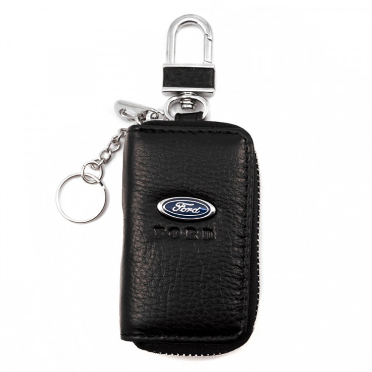 Чехол для ключей Ford кожаный фактурный на молнии черный
