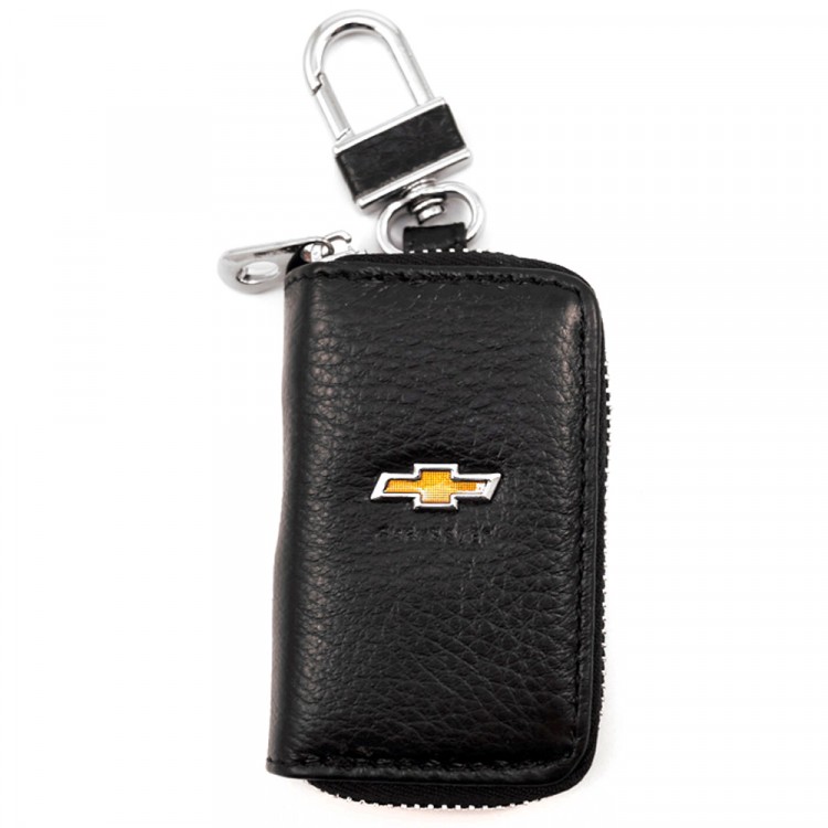 Чехол для ключей Chevrolet кожаный фактурный на молнии черный